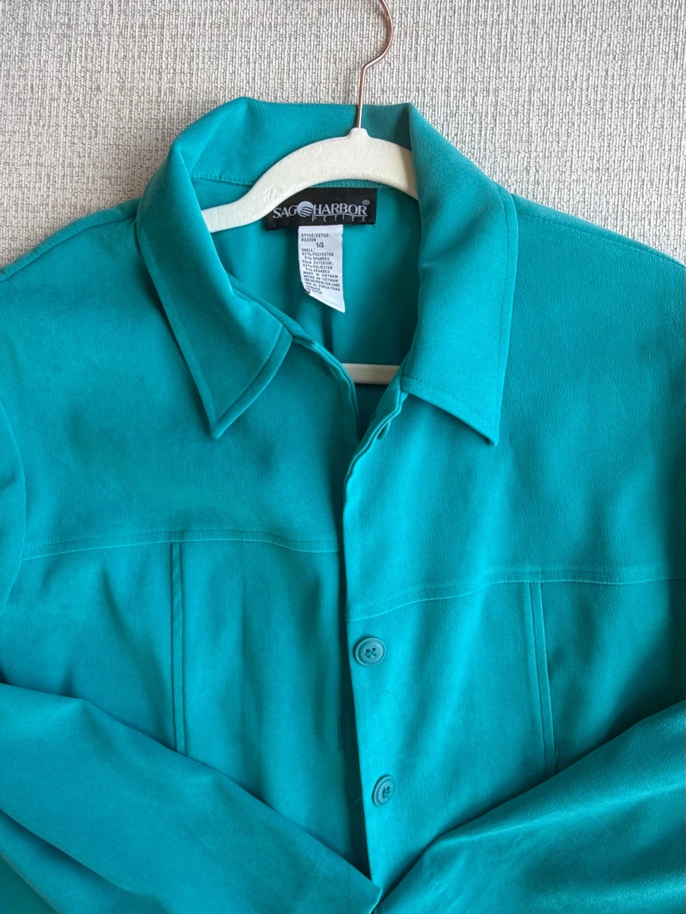 Sage Harbor Petite Teal Faux Suede Button Front Shirt Jacket Size 14
